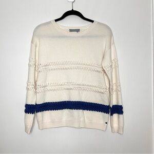 Merino Wool Sweater One Grey Day Womens Braided Off White Blue LS Large